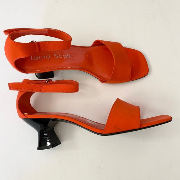 Laura Scott Vintage Orange Low Kitten Spool  Heel Strap Sandals Size 9 - Picture 1 of 7